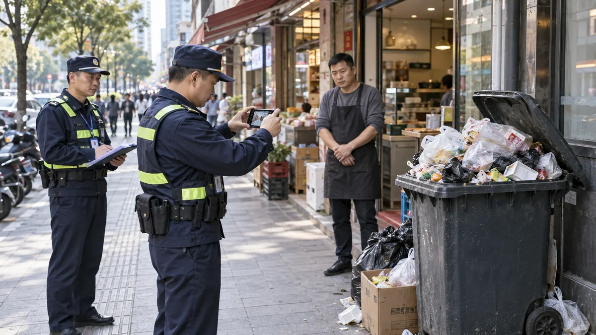城管局 · 市容环卫 AI 巡查(占道经营 / 暴露垃圾 / 违规广告 / 渣土车) 现场
