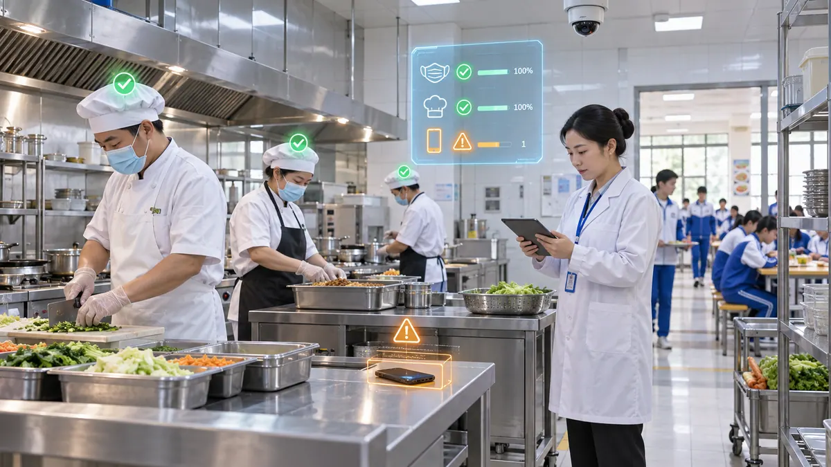 食堂“互联网 + 明厨亮灶 + AI”食品安全监管 示意