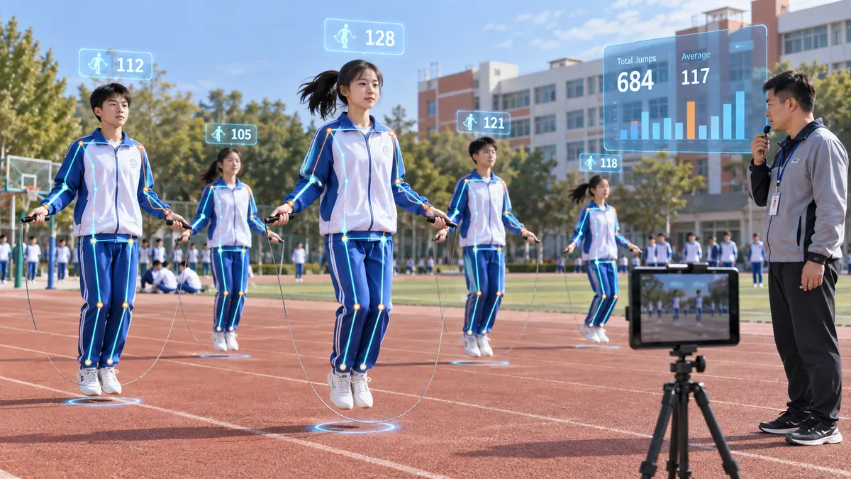 体育课与体质健康测试 AI 视觉计数评分 示意
