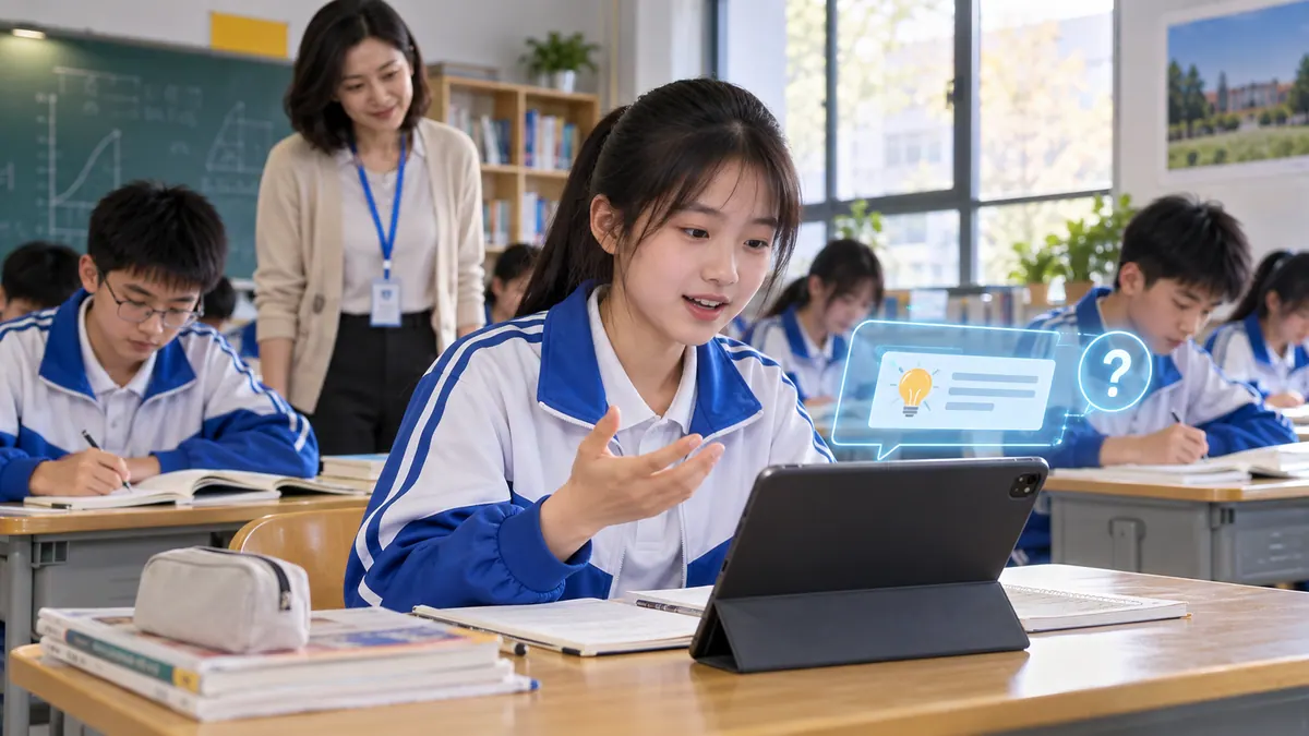 学生 AI 学伴与作业答疑（分学段开放、教师监督、启发式引导） 示意