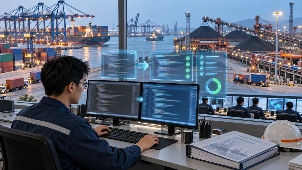 信息中心 · TOS 等老系统改造与 AI 编程助手（国产化 / 微服务化） 示意