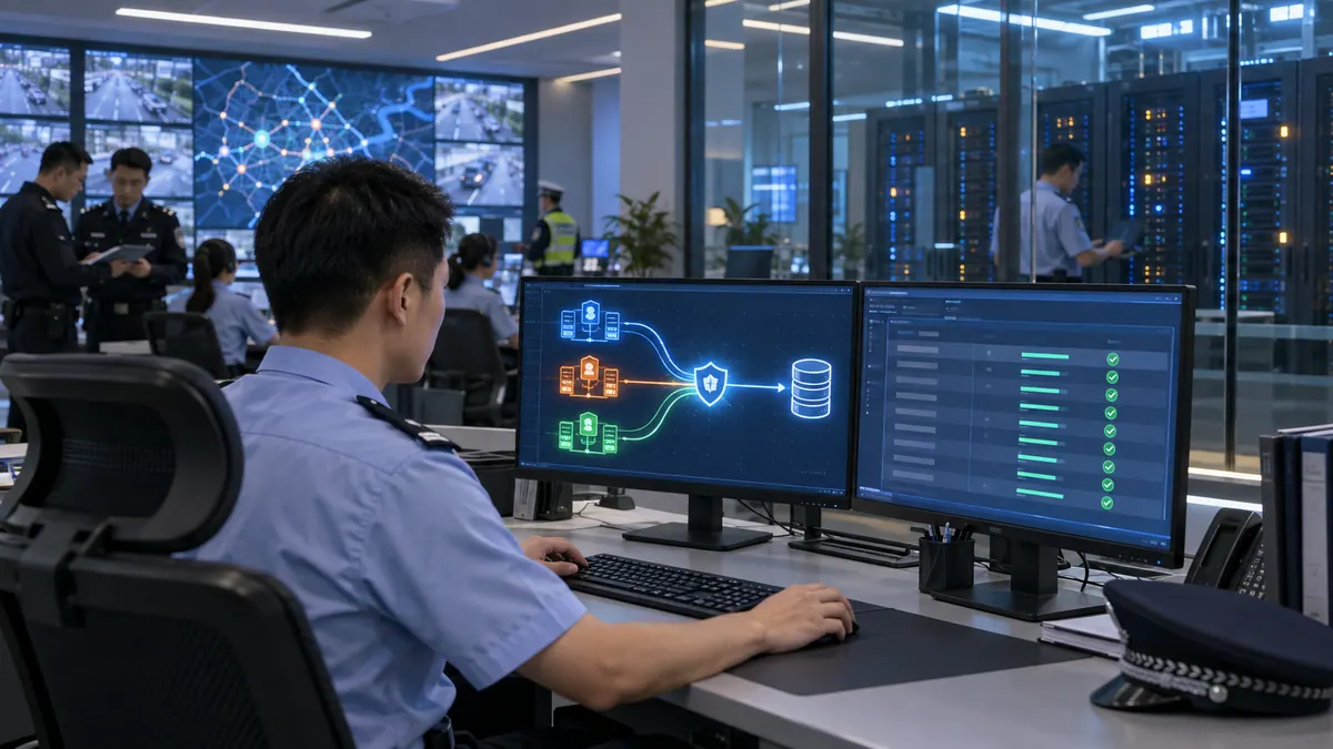 科信支队 · 公安网 / 视频专网 / 互联网数据汇聚与接口自动适配(跨网安全交换) 示意